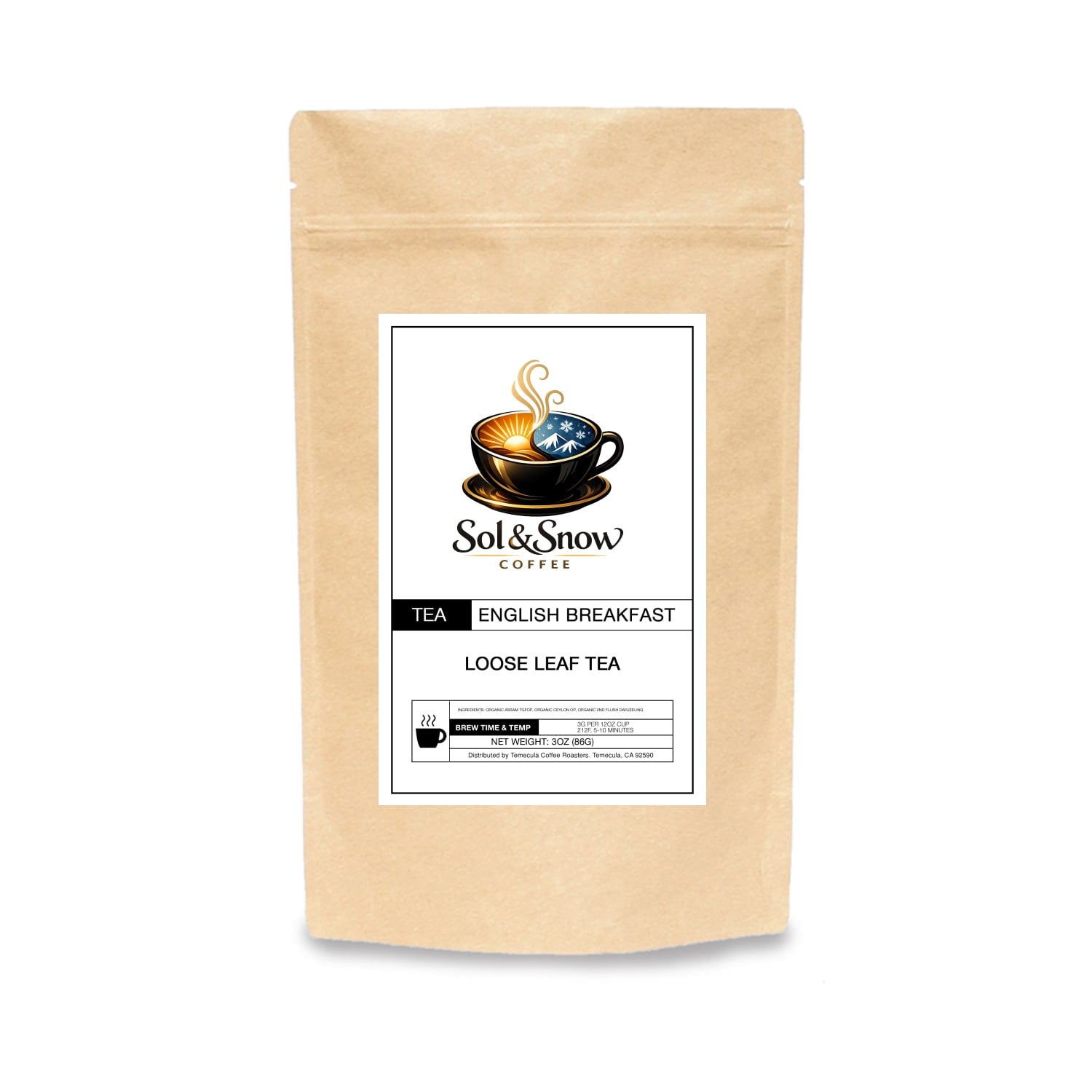 English Breakfast loose leaf tea bag from Sol & Snow Coffee